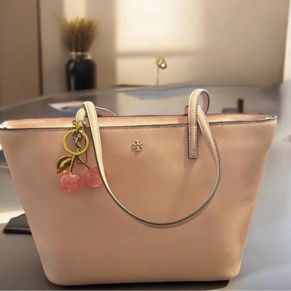 Blush Pink Tote Bag with Cherry Charm